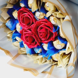 Chocolate Bouquet Ferrero and Lindt, Birthday Gift, Ramadan, Eid, Easter, Congratulations, Thank You Gift, Chocolate & Flower Bouquets Silver & Red