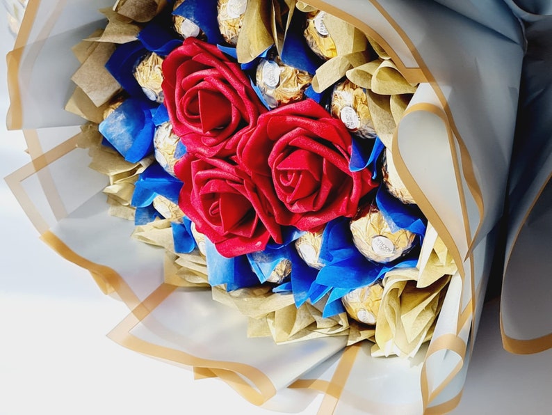 Chocolate Bouquet Ferrero and Lindt, Birthday Gift, Ramadan, Eid, Easter, Congratulations, Thank You Gift, Chocolate & Flower Bouquets Silver & Red