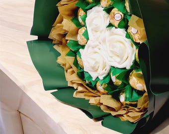 Ramo de chocolates – Ferrero Rocher, Lindt, Flores – Regalo de cumpleaños, aniversario o agradecimiento