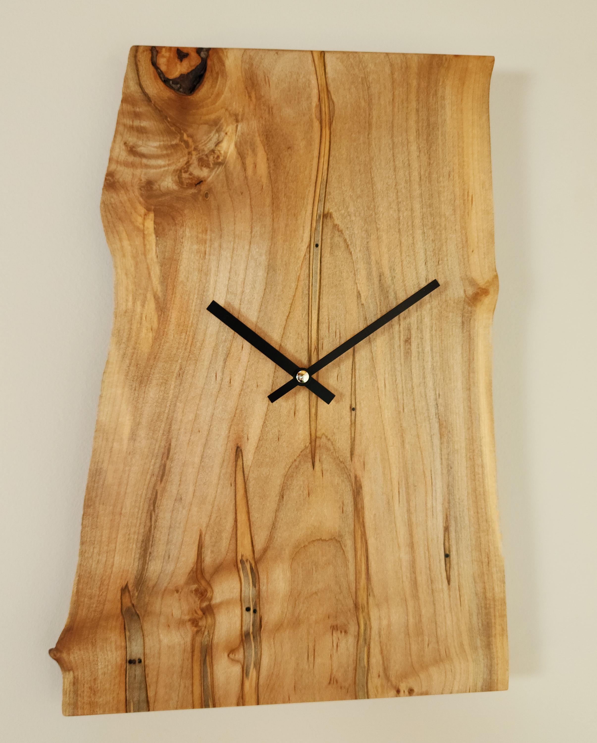 Live Edge Red Maple Ambrosia Wall Clock — Artisan-Made, Minimalist Elegance