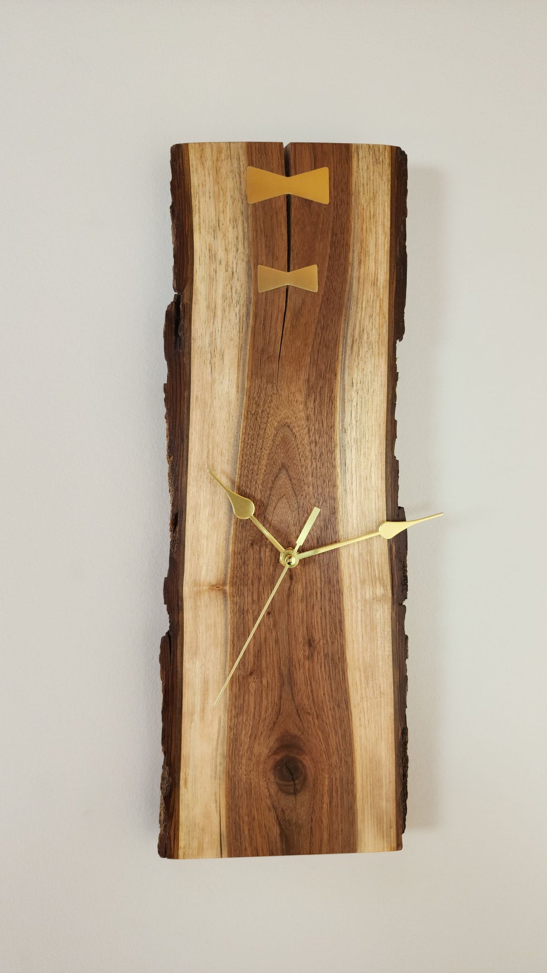 Live Edge Walnut Wall Clock: Solid Brass Inlay, Silent Quartz Movement ...
