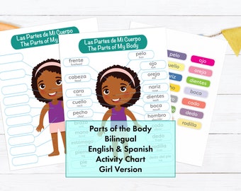 Learn Spanish | Body Parts Learning Activity | Bilingual Spanish English | Girl Version | learning homeschool education diversity