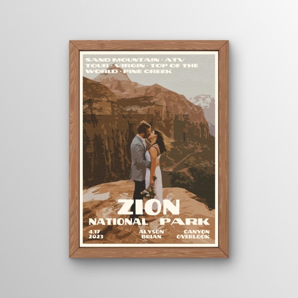 Custom Wedding Gift Vintage National Park Poster Elopement Zion Poster National Park Wall Decor Zion Wall Art Vintage Poster Wpa Vintage