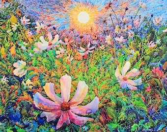 Cosmeia Flowers Watercolor Painting, Cosmos Flower Print, White Flower Wall Art by Tanbelia