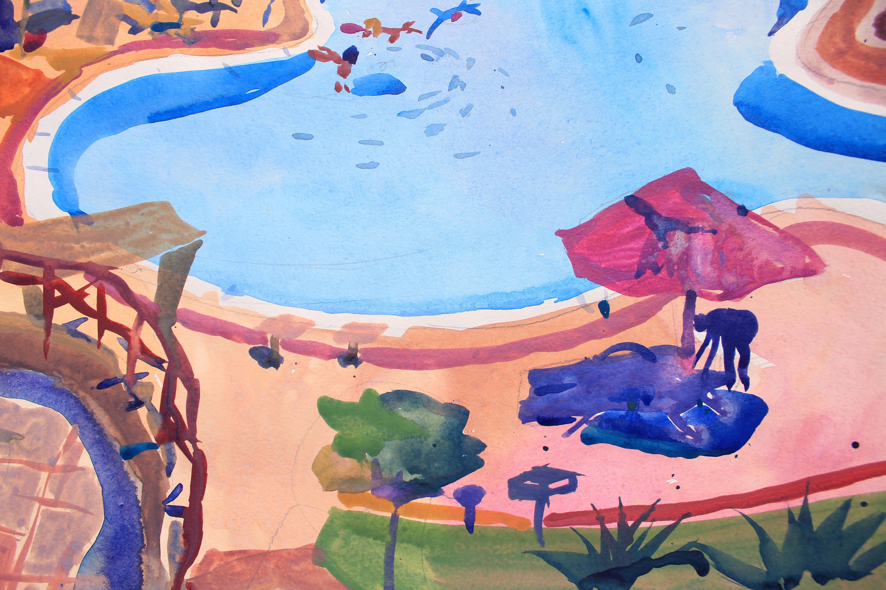 Swimming Pool Watercolor Painting Large Los Angeles Artwork Etsy