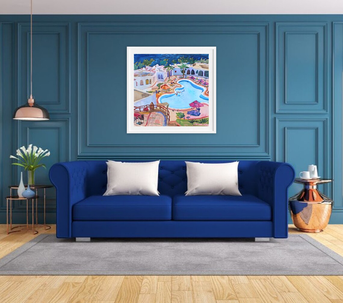 Swimming Pool Watercolor Painting Large Los Angeles Artwork Etsy
