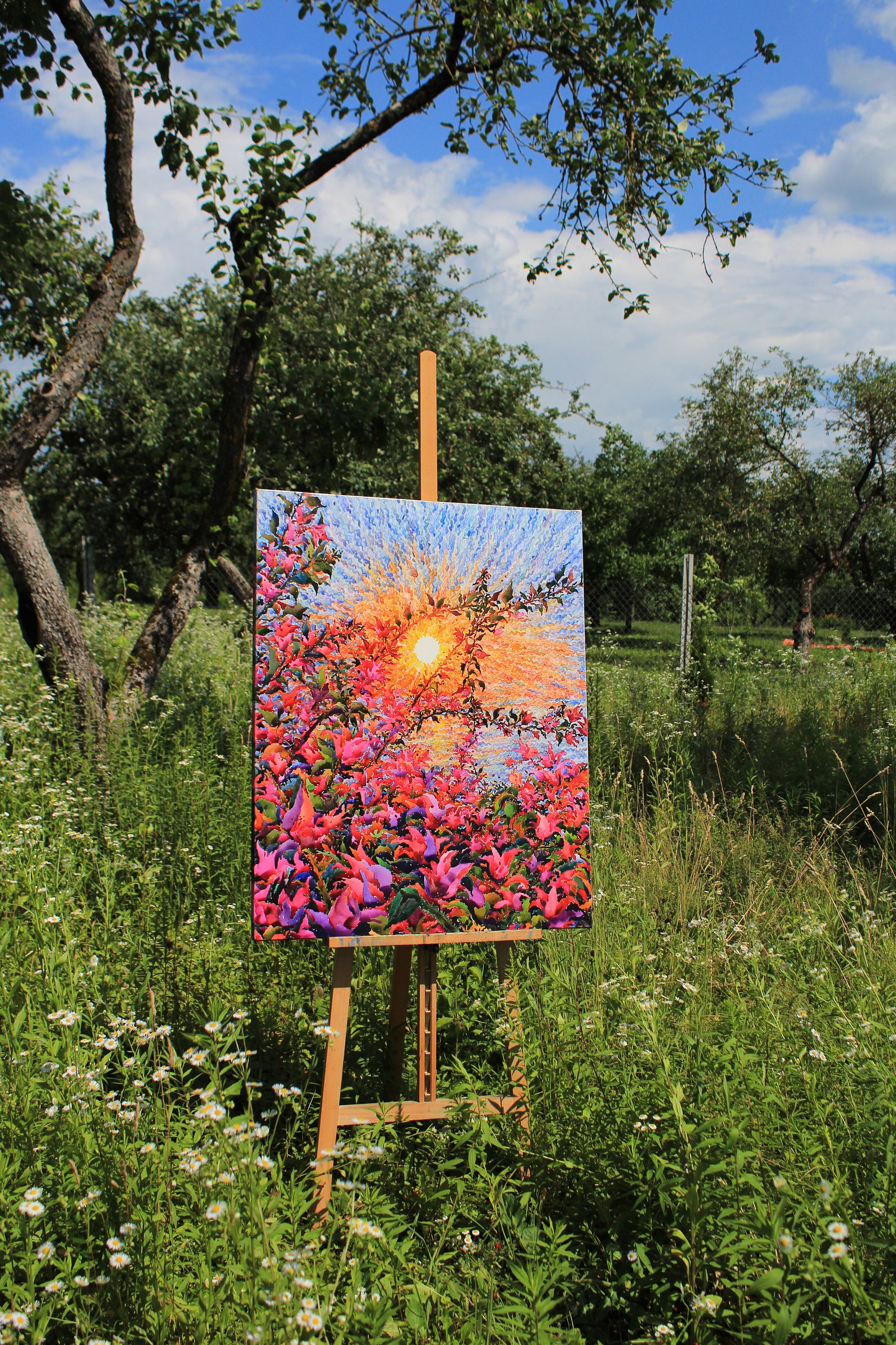 Bougainvillea Watercolor Painting, Uluwatu Temple Original Painting