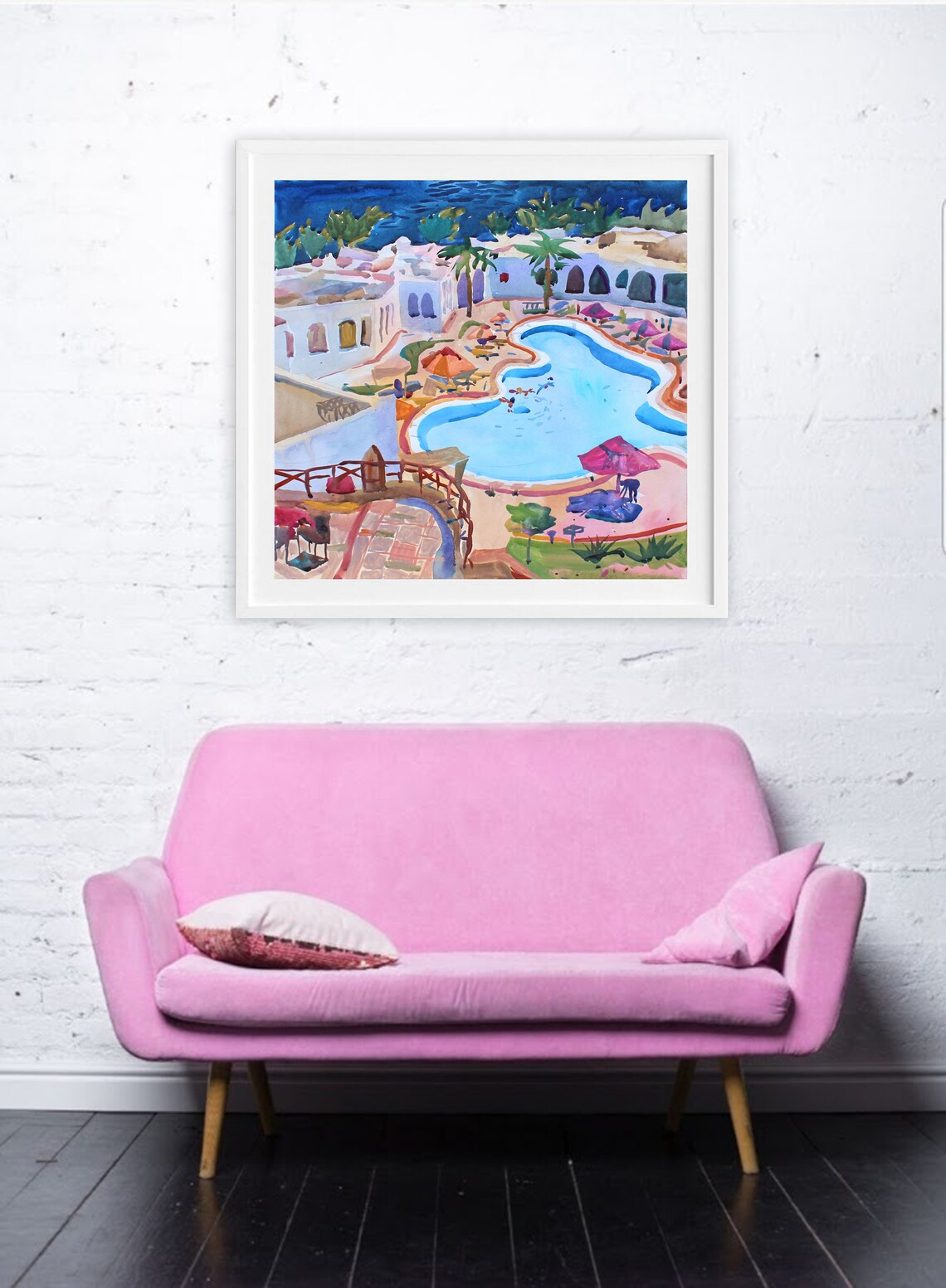 Swimming Pool Watercolor Painting Large Los Angeles Artwork Etsy