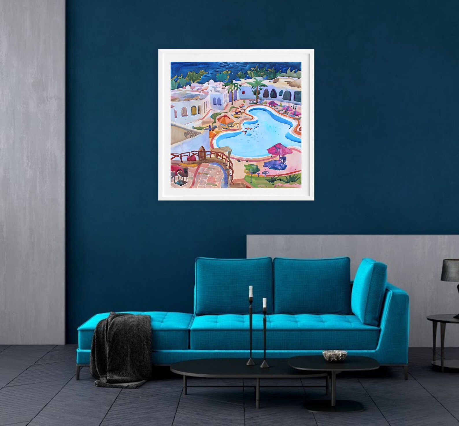 Swimming Pool Watercolor Painting Large Los Angeles Artwork Etsy