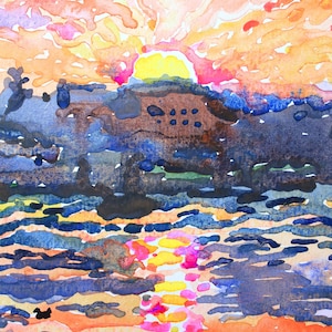Sunrise on the Lake Landscape Painting Original, Water Reflection Wall Decor, Watercolor Landscape Original by Tanbelia image 7