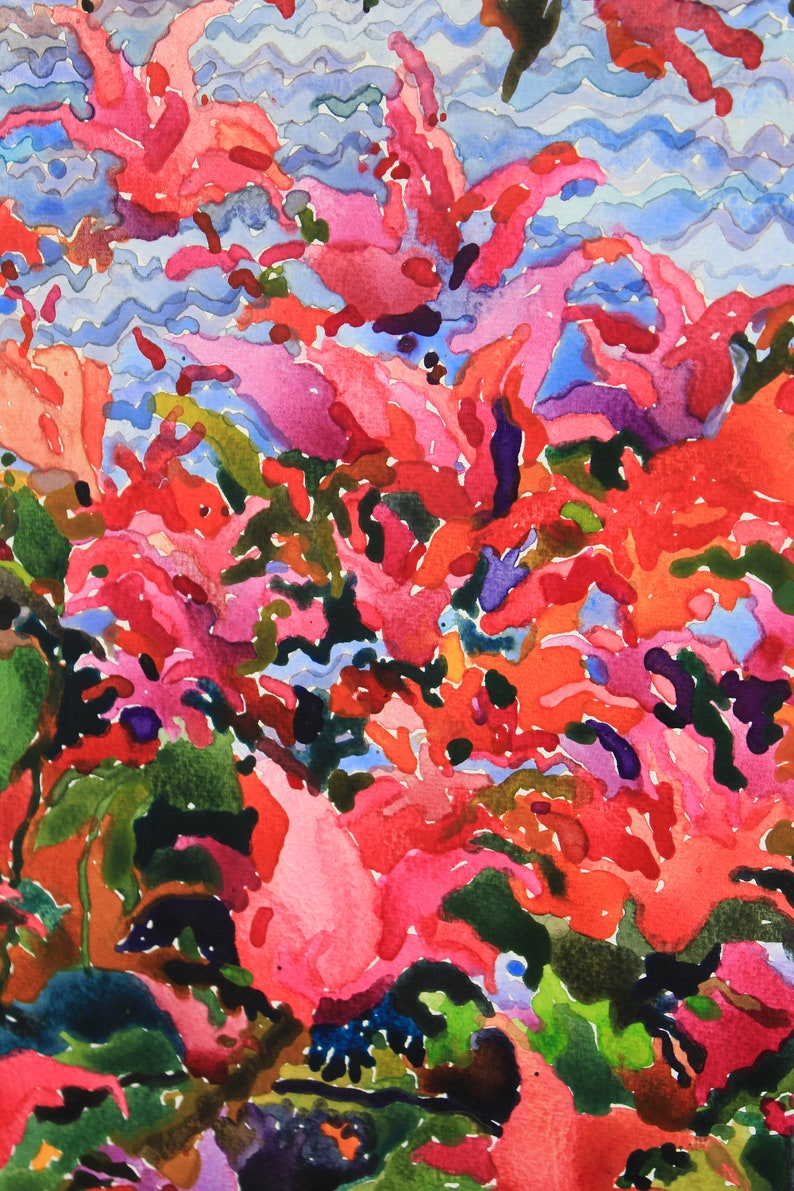 Bougainvillea Watercolor Painting Uluwatu Temple Original Etsy