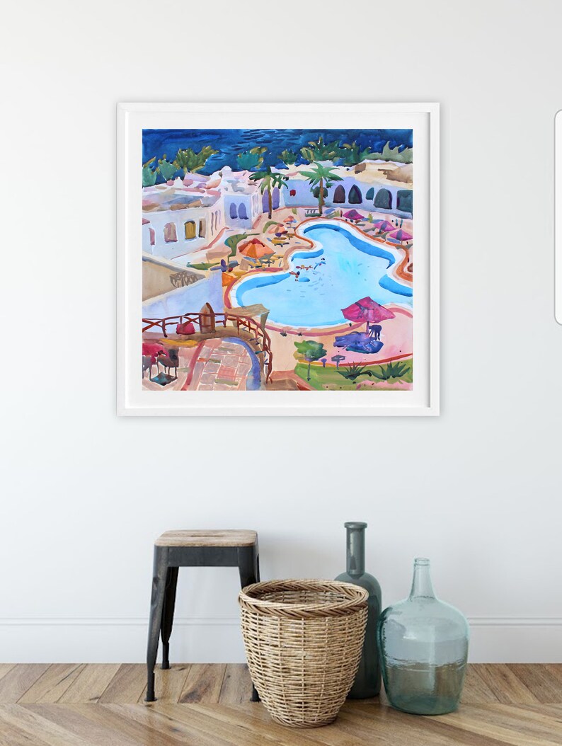 Swimming Pool Watercolor Painting Large Los Angeles Artwork Etsy