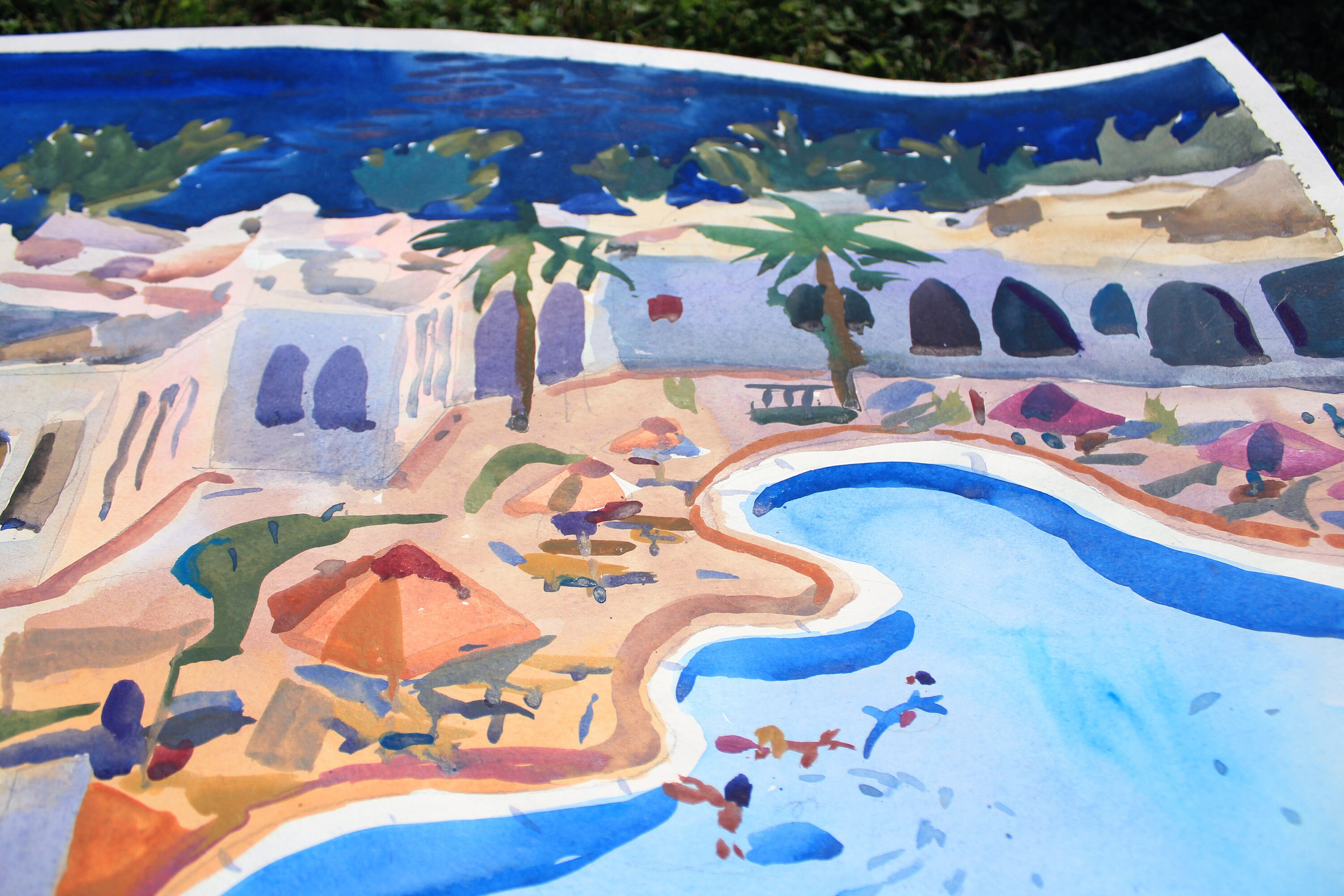 Swimming Pool Watercolor Painting Large Los Angeles Artwork Etsy