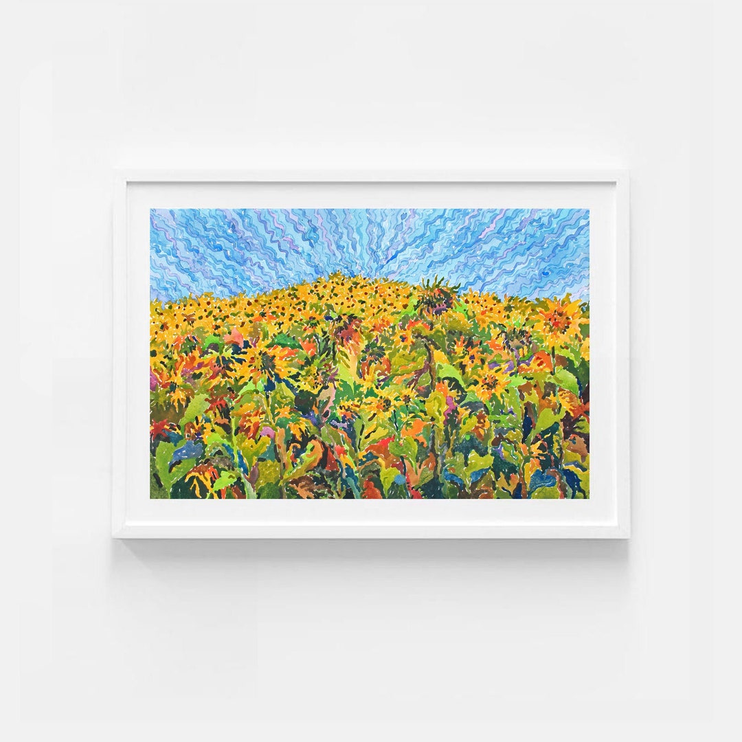 Sunflower Field Watercolor Original Painting Sunflowers Wall Etsy