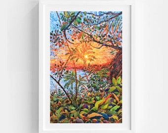 Kelingking Beach in Nusa Penida Island Watercolor Original Painting, Bali Sunset Painting, Indonesia Artwork by Tanbelia