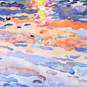 Sunrise on the Lake Landscape Painting Original, Water Reflection Wall Decor, Watercolor Landscape Original by Tanbelia image 9