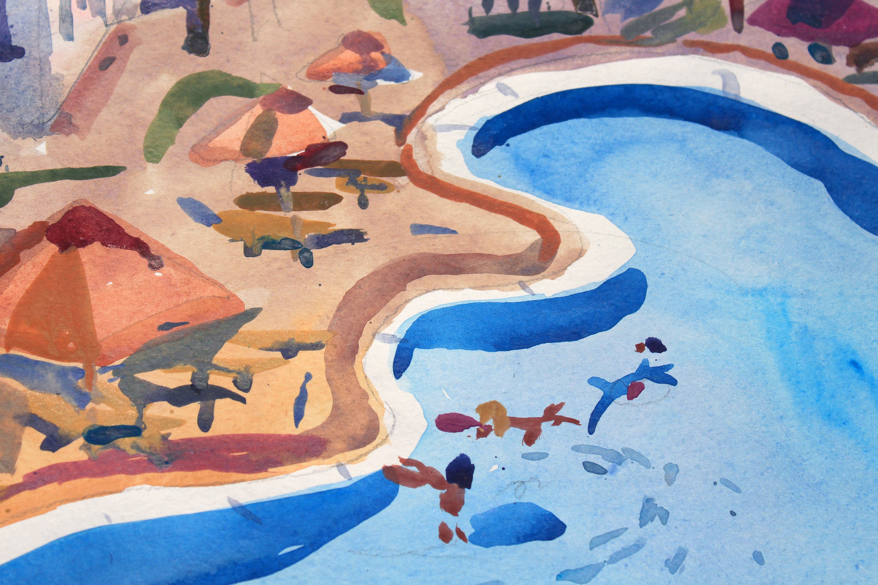 Swimming Pool Watercolor Painting Large Los Angeles Artwork Etsy