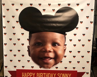 Mickey Mouse, Cara para la fiesta de cumpleaños Banner, Baby Shower Banner, Mickey Mouse Party, Gran Telón de fondo, banner personalizado