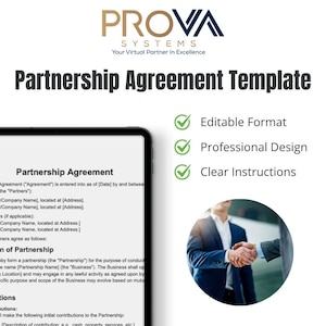 Editable Partnership Agreement Template PDF & DOCX - Business Contract, Small Business Agreement, Legal Form