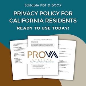 Privacy Policy Template for California Residents, Editable CCPA Compliance Guide, Customizable PDF & Word Document for Businesses