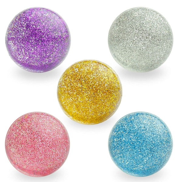 45 mm Glitter Bounce Balls in Gift Box - 5 Pcs Large Bouncy Balls - Hi Bounce Balls for Kids - Colorful Bouncing Balls for Party Favors