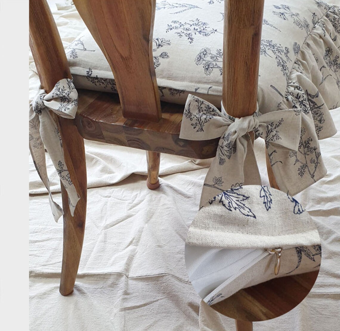 Ruffled Linen / Chair Slipcover / Dining Chair Cover With Ties Etsy