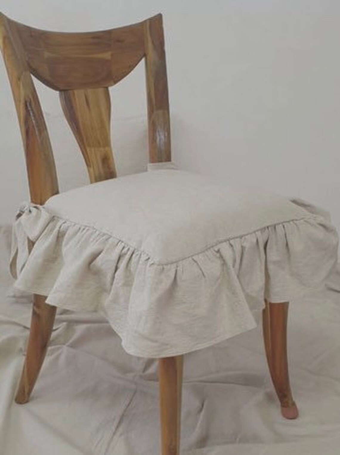 Ruffled Linen/ Chair Slipcover / Dining Chair Cover With Ties Etsy