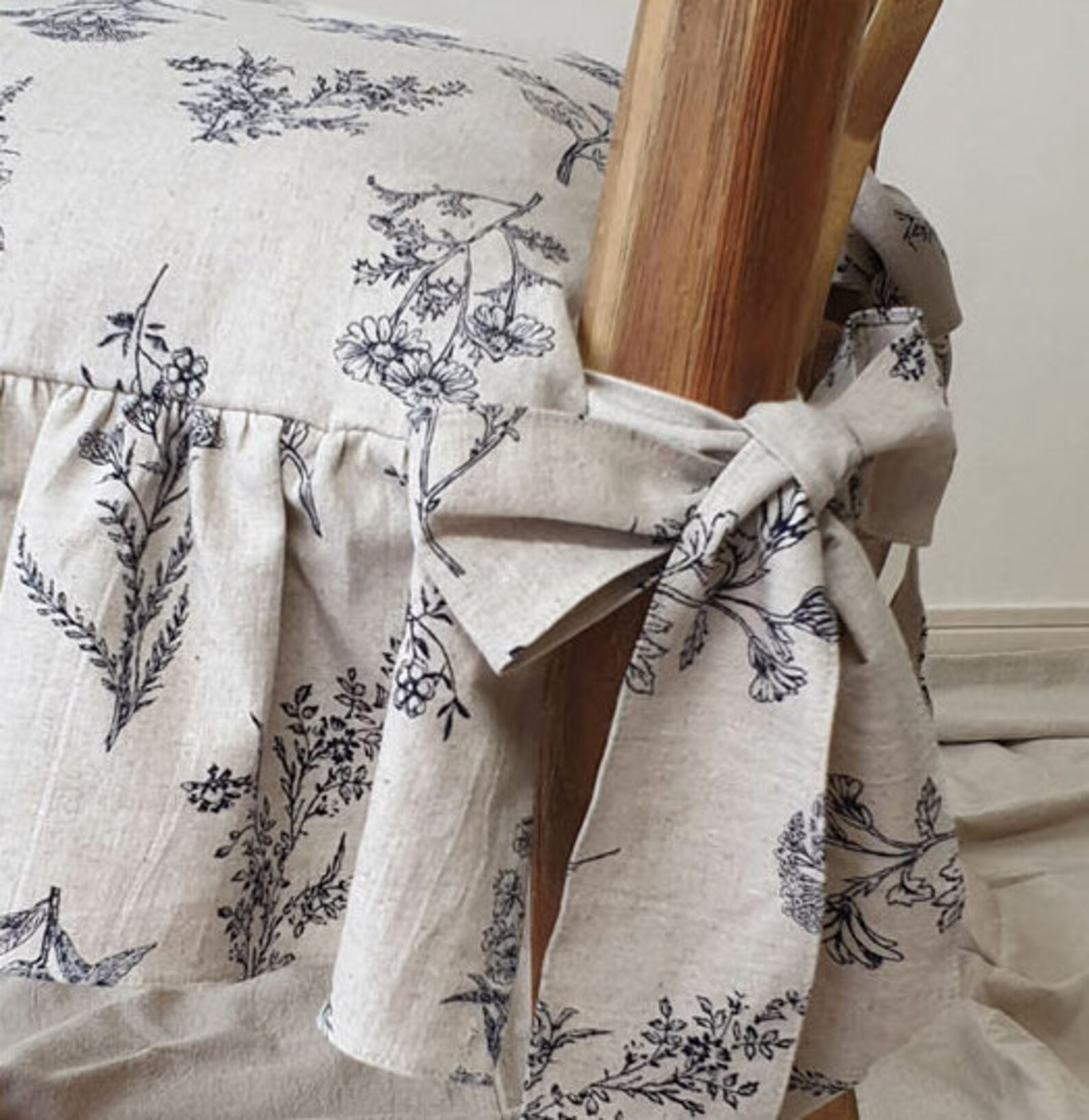 Ruffled Linen / Chair Slipcover / Dining Chair Cover With Ties Etsy