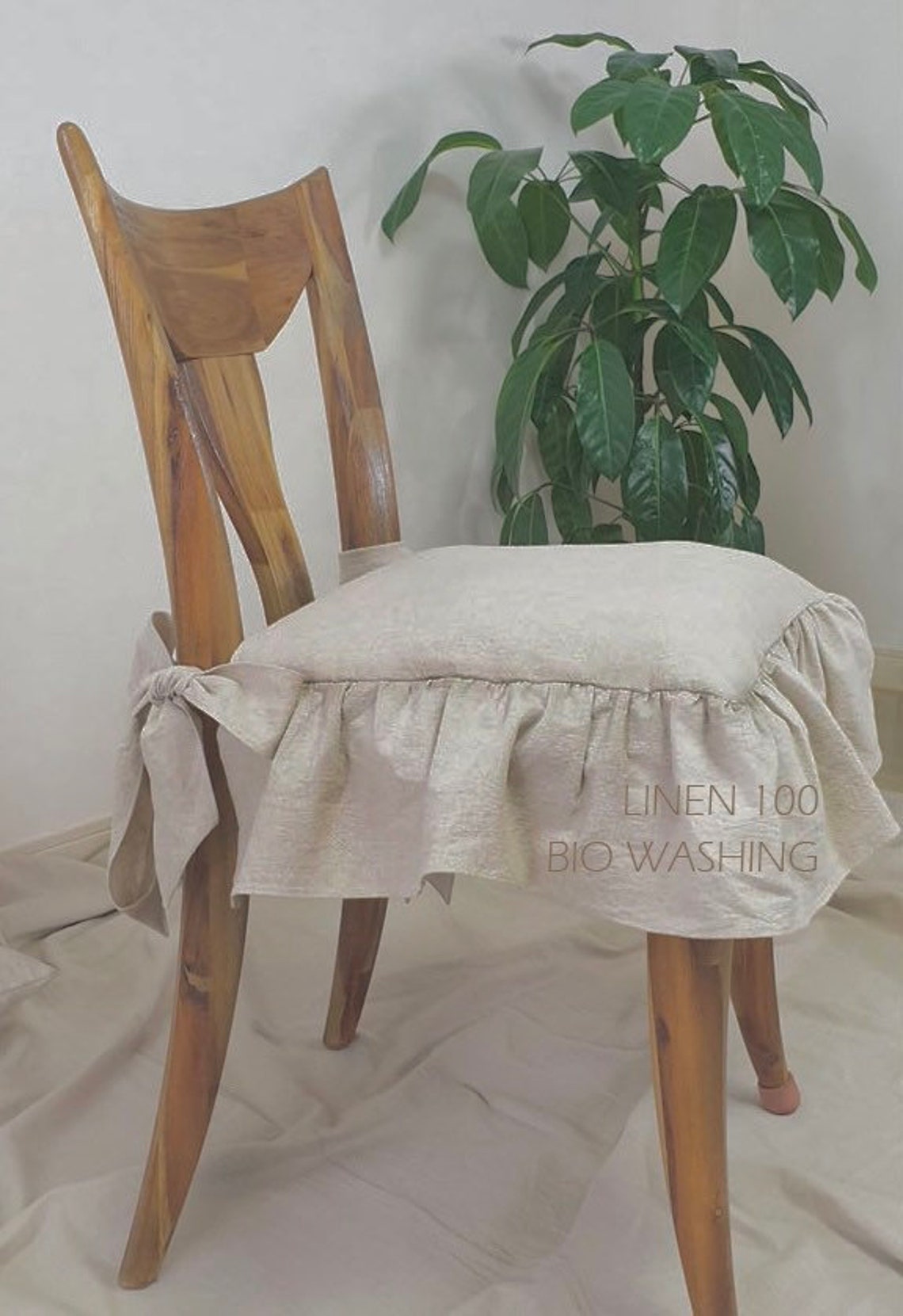 Ruffled Linen/ Chair Slipcover / Dining Chair Cover With Ties Etsy