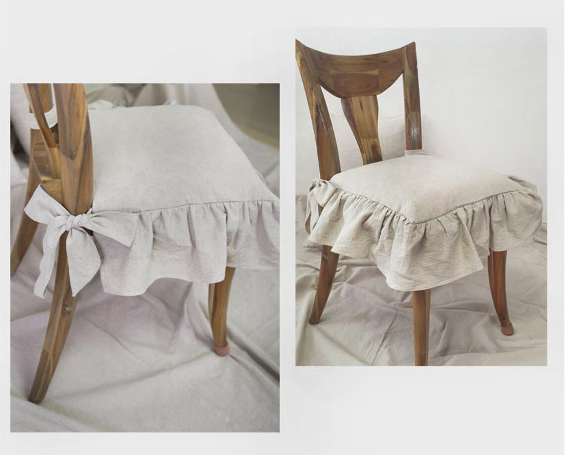 Ruffled Linen/ Chair Slipcover / Dining Chair Cover With Ties Etsy