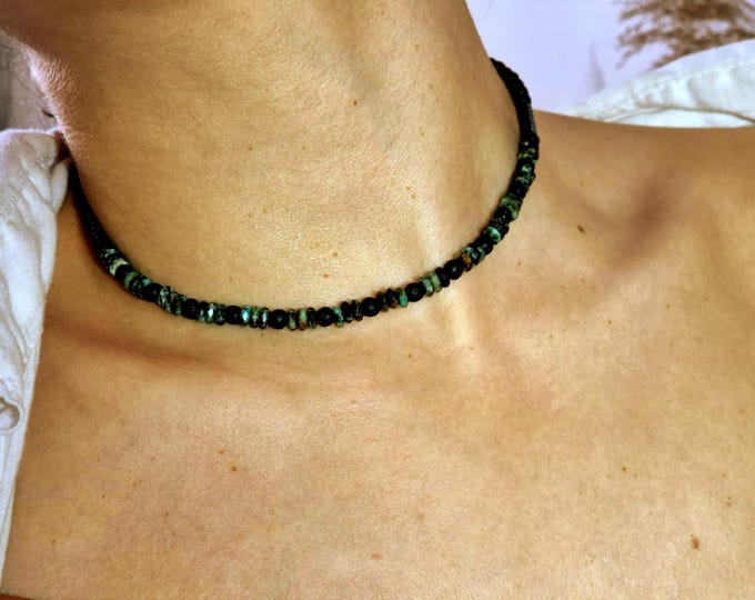African Turquoise Lava Bead Necklace • Handmade Boho Gemstone Jewelry