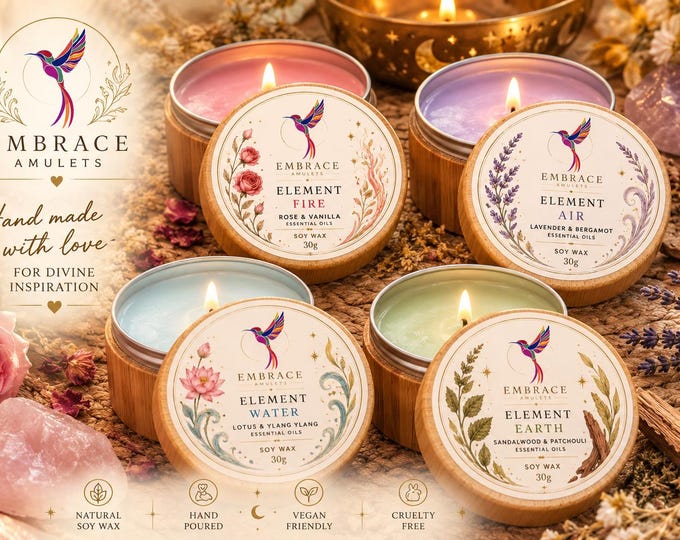 Elemental Ritual Candles • 100% Soy Wax + Essential Oils • Fire Air Water Earth Aromatherapy Set for Meditation & Cleansing