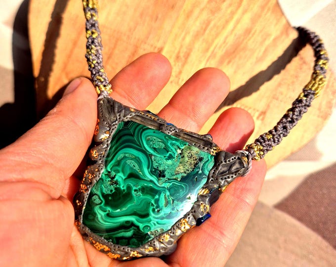 Raw Malachite Necklace Unique Boho Spiritual Pendant