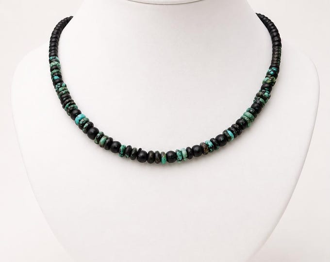 African Turquoise Lava Bead Necklace, Handmade Boho Gemstone Necklace, Grounding Spiritual Gift
