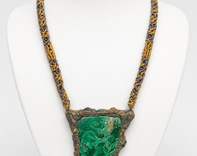 Raw Malachite Necklace Unique Boho Spiritual Pendant