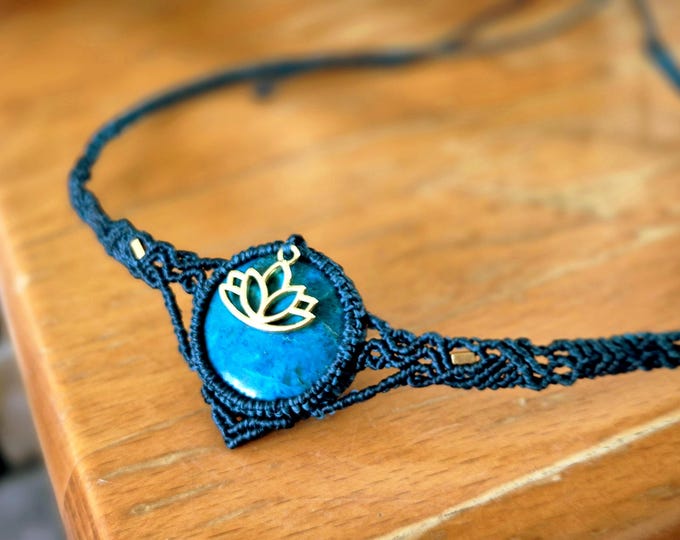 Turquoise Lotus Macrame Choker: Boho Amulet Necklace