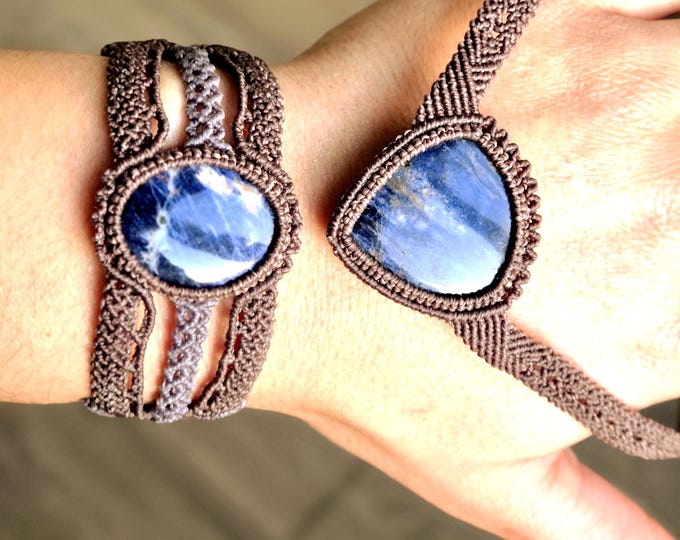 Sodalite Macrame Jewelry Set: Bohemian Necklace & Bracelet