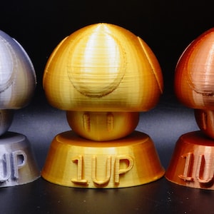 Mario 1UP Mushroom tournament Trophy - Gold Silver or Bronze