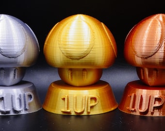 Mario 1UP Mushroom tournament Trophy - Gold Silver or Bronze