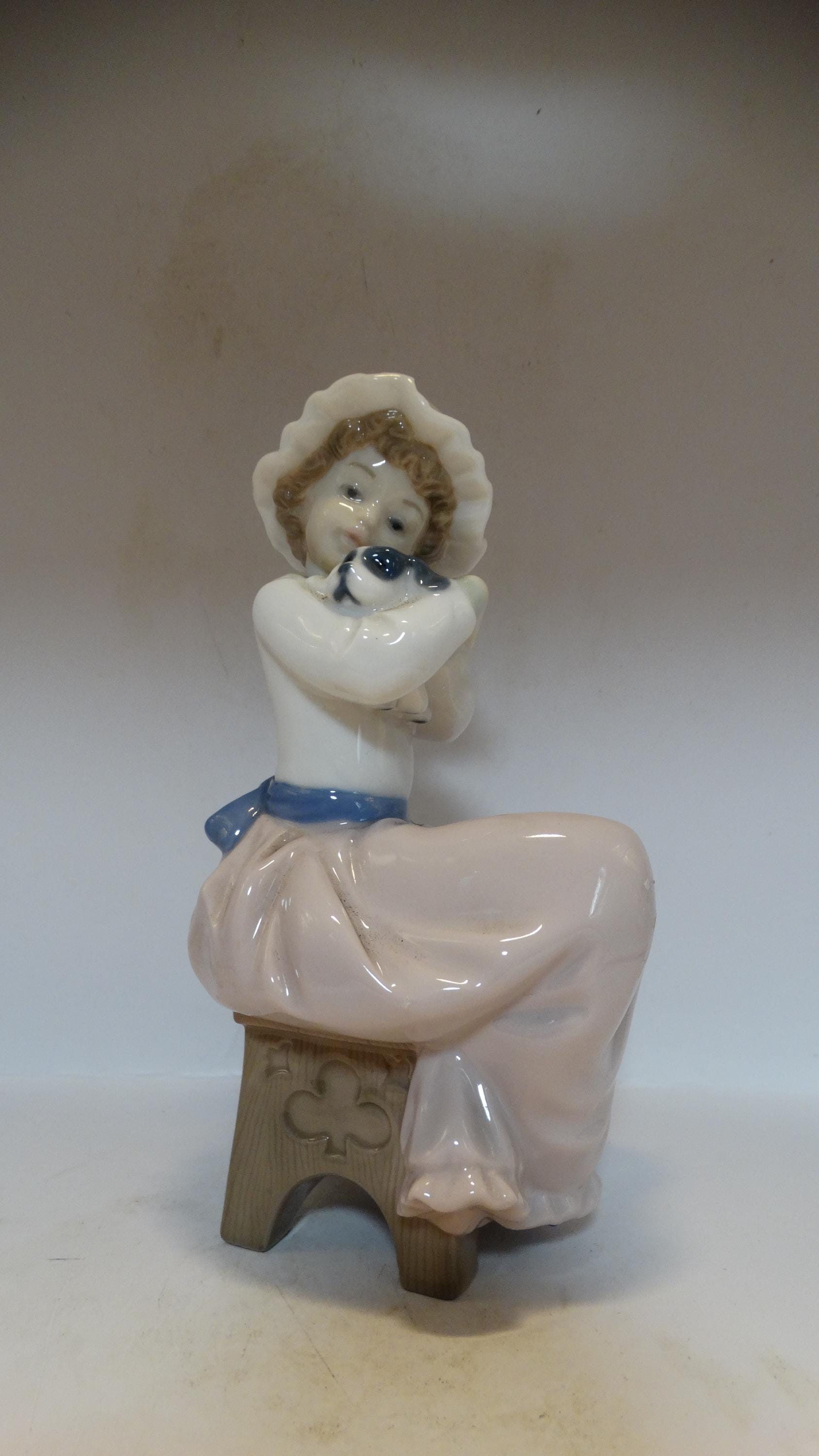 Vintage NAO by Lladro 1049 Girl Sitting With Puppy Figurine Glazed