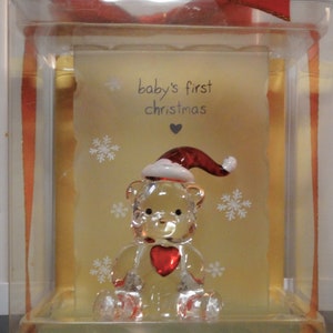 Shruti Baby's First Christmas Teddy Bear Glass Ornament in Gift Box