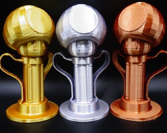 Mario Kart Mushroom Trophy Choose your colour Gold, Silver or Bronze