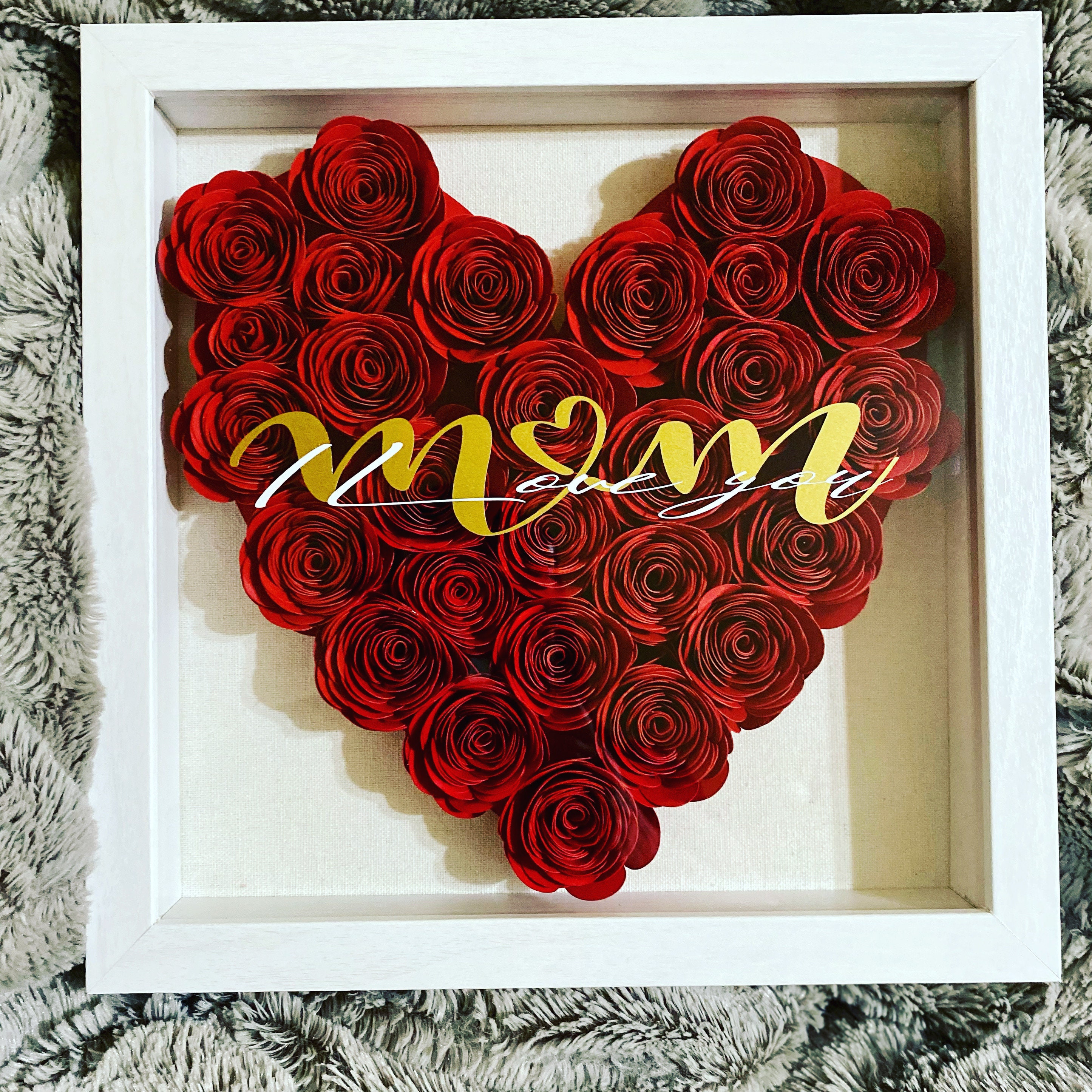 9x9 Shadow Box Red roses heart shaped Mom Etsy