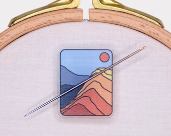 Landscape Art Acrylic Needle Minder | Mountains Needle Minder Accessory | Acrylic Pin | Magnetic Minder | Cross Stitch Needle Minder