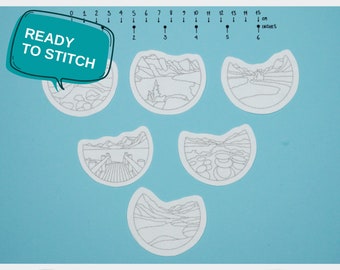 Stick and Stitch Patch Designs | Printed Mountain Themed Designs | Canadian Lakes Embroidery | Embroidery Stick and Stitch For Clothing Kit