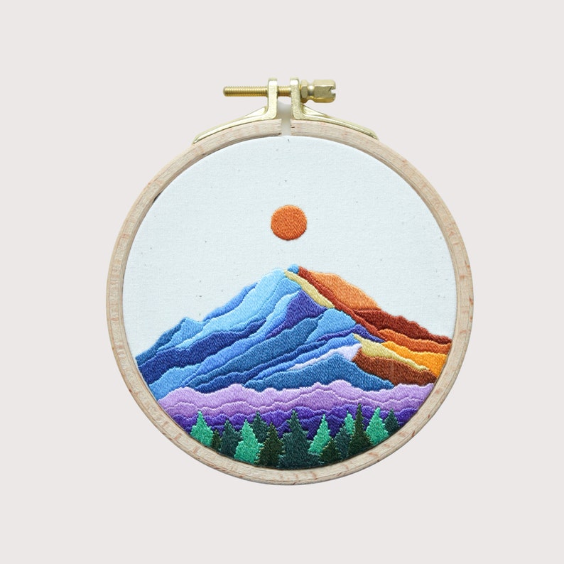 Mount Rainier Embroidery Pattern PDF Digital Tutorial Modern Hand Embroidery DIY Embroidery Hoop Art Mountain Embroidery image 1