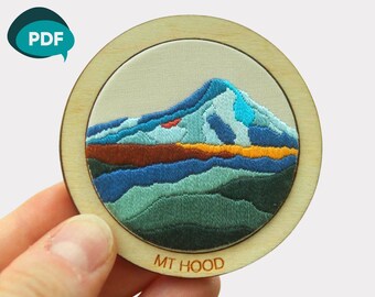 Mt Hood Embroidery Pattern | PNW Volcano Collection Embroidery Pattern | PDF Tutorial | Satin Stitch Pattern | Mountain Embroidery Design