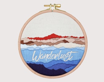 Schema per ricamo Wanderlust Mountain Range: ricamo a mano fai da te (tutorial digitale in PDF)