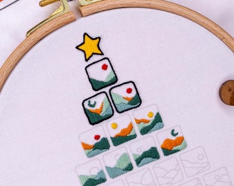 Schema per ricamo del calendario dell'avvento delle montagne (download digitale)