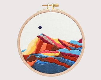 富士山の刺繍パターン：日本の風景画（PDFデジタルチュートリアル